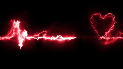 Fiery red heart on a black background, glowing with the texture and intense energy of a burning flame explosion, showing motion