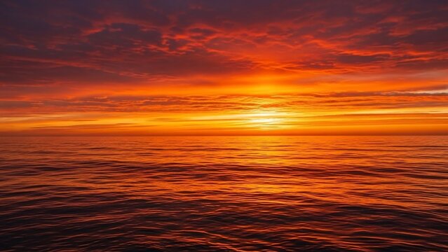 Breathtaking ocean sunset with a vibrant sky over calm waters.