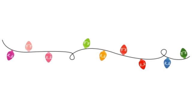 Christmas colorful string lights garland decoration animation isolated on transparent background for holiday.