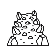 Outline icon of a collection of various shaped rocks and debris, asteroid fragments, simple line art style