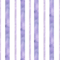 Fototapeta premium Lavender and purple stripes watercolor seamless pattern. Hand drawn violet lines, geometric background with lines for provence rustic style clipart for kitchen,textile, fabric design