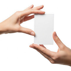 Obraz premium Hand holding a blank business card isolated on a transparent background