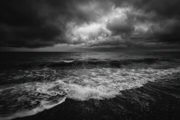 Ominous Storm Clouds Gather Over Restless Sea Shore