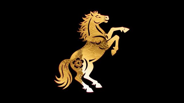 A looping animation of a golden particle flow on a rearing horse, with alpha channel.