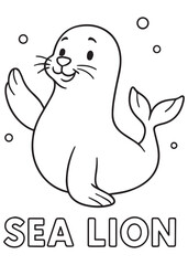 coloring book Sea Lion – a playful sea lion waving underwater