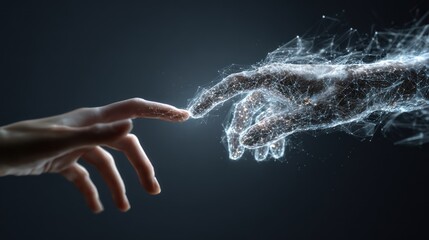 Digital Wireframe Hand Reaching for Real Human Hand