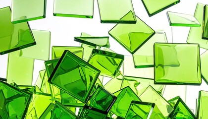 Green glass tiles, randomly scattered, translucent