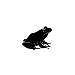 A black silhouette of a frog, depicted in a side profile, isolated on a white background, showcasing its distinct amphibian form.