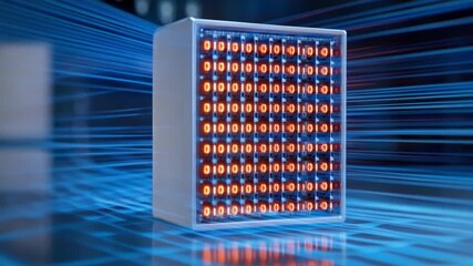 Data Server: A digital server illuminates in a display of Binary data and computational power. Lines of light converge around this technology node, communicating information.  - Powered by Adobe