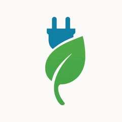 Green Energy Concept Electrical Plug with Leaf Symbol.