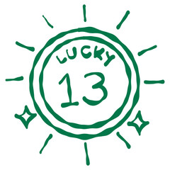 lucky thirteen badge round emblem bold green line art charm design for good fortune confidence and positive new year energy
