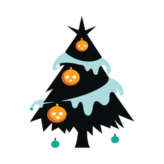 black and white christmas tree with a snowman