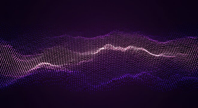 Abstract purple and pink pointillist data visualization on a dark background - Powered by Adobe