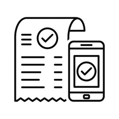 Online payment confirmation with mobile phone and receipt isolated on white background