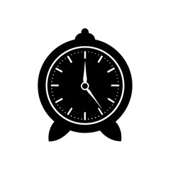 Illustration of a black and white alarm clock face on transparent background silhouette