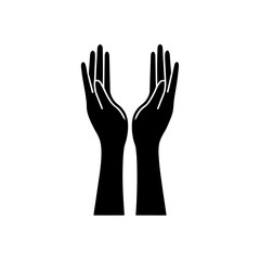 Obraz premium Two hands reaching up in a black silhouette art on transparent background