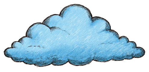 Simple doodle of blue cloud, showcasing whimsical and playful design. This illustration captures essence of light and airy atmosphere, perfect for various creative projects