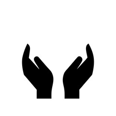 Two hands reaching up in a cupping gesture pose on transparent background silhouette