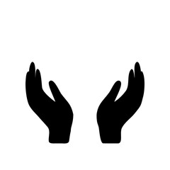 Silhouette of two hands reaching up towards sky on transparent background