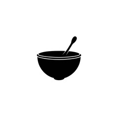 Illustration of a bowl with a spoon inside it on transparent background silhouette