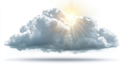 Fluffy cloud with sun rays shining through creates serene and uplifting atmosphere, perfect for conveying sense of peace and tranquility