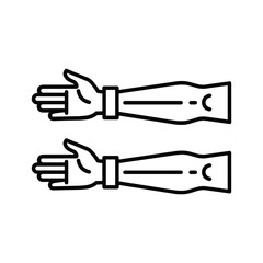 Two stylized line icons representing human arms with open hands, isolated on