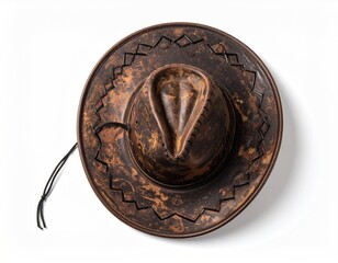 Brown leather cowboy hat, top view