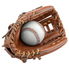 A baseball is in a glove