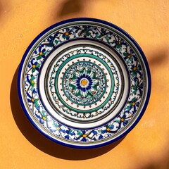 Obraz premium A beautifully crafted plate featuring an intricate artistic design, showcasing vibrant colors and delicate patterns that enhance its visual appeal.