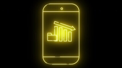 Glowing yellow phone outline with icon of bar chart trending down over folder - Powered by Adobe