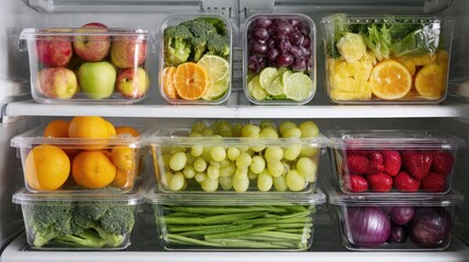 Healthy Eating Prep: Assorted Produce in Clear, Labeled Fridge Boxes