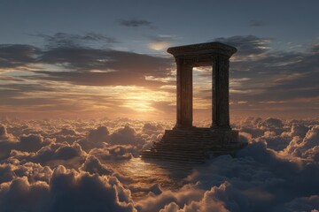 Fototapeta premium Ethereal Gate to Paradise Above Clouds in Morning Sunlight