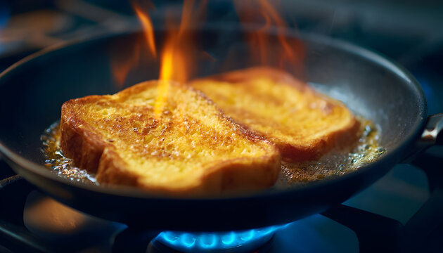 Cinemagraph - Cooking french toast in a frying pan.