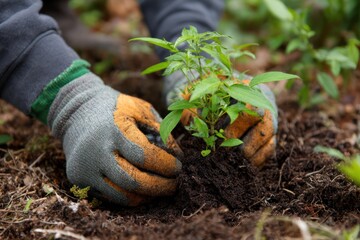Implementing Green Initiatives: Hand Placing Seedling in Dirt