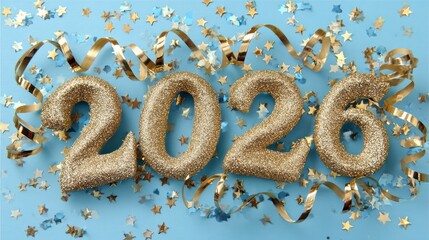 Festive New Year 2026 Design with Gold Numerals and Sparkles