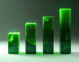 Emerald-green, glowing, fractured, bar graph