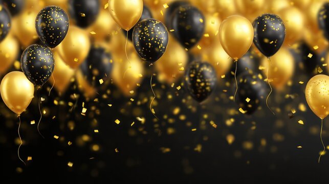Black and Gold Balloons Confetti Festive Celebration Background - Powered by Adobe