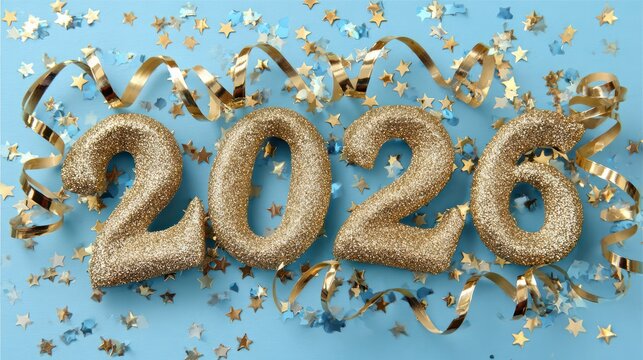 Festive New Year 2026 Design with Gold Numerals and Sparkles