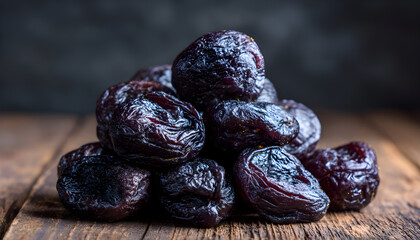 Obraz premium A pile of dried plums stacked on top of each other. Suitable for food and nutrition concepts