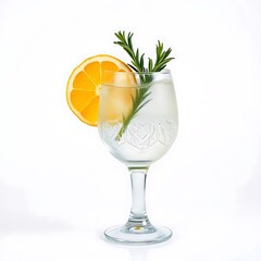 Gin and tonic with lemon and rosemary garnish isolated on transparent background