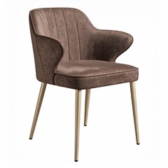 Brown upholstered dining chair with gold legs