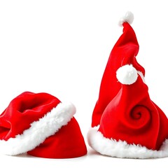 Red Santa hats isolated on transparent background