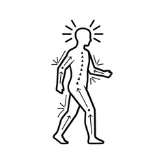 Simple black and white icon representing a person relaxing or sleeping in a reclined position with a pillow, isolated on