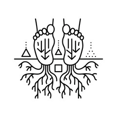 Minimalist line art icon of a lavender sprig releasing steam or aroma from a small bottle, isolated on