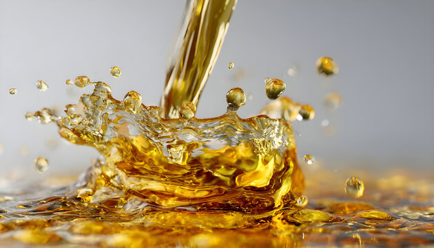 Shot of Pouring and Splashing Golden Oil Liquid