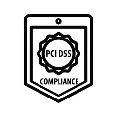 Black and white line art icon of a shield with a check mark inside, isolated on white background