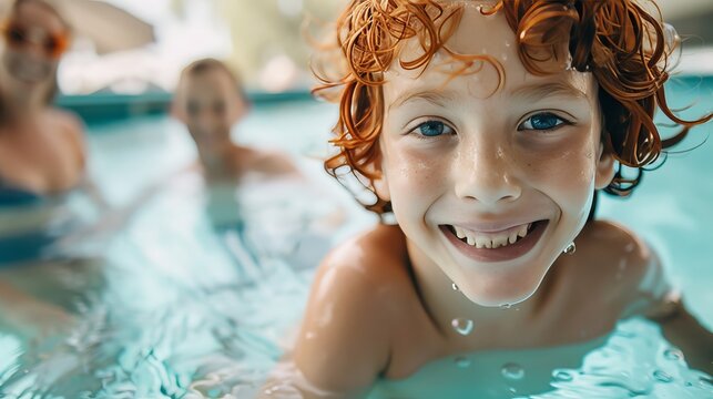 Family enjoys underwater swimming adventure together during summer vacation in a pool - Powered by Adobe