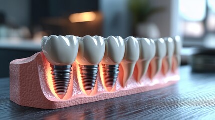 Demonstrating advanced dental implants, this display highlights the blend of artistry and science in oral restoration