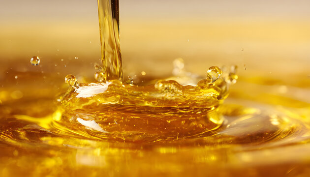 Shot of Pouring and Splashing Golden Oil Liquid