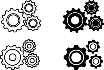 Gear mechanism grouping in black and white silhouette
